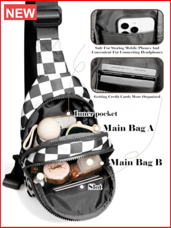 Checkered Sling Backpack Crossbody Chest Bag Fanny Pack with Adjustable Strap main image 7
